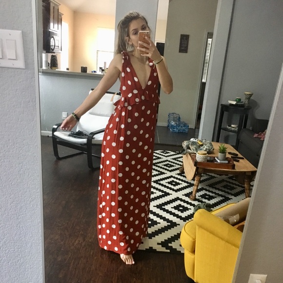 burnt orange polka dot dress